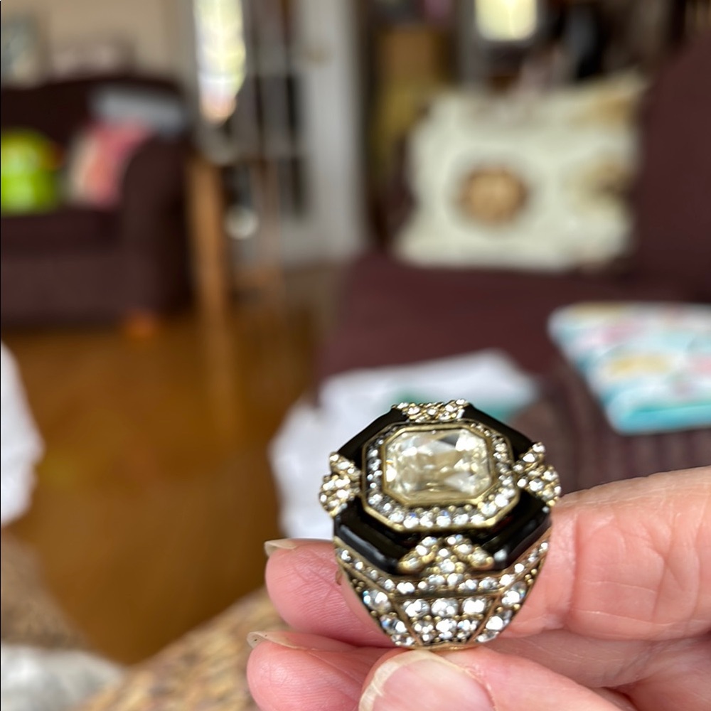 Heidi Daus Black and Gold Crystal Ring